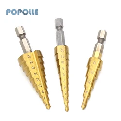 Bocado de broca titanium da pata do hexágono do bocado de broca da etapa de hss apropriado para o metal de madeira que remeia ferramentas 3 12/4 12/4 20mm conjunto do abridor de furo