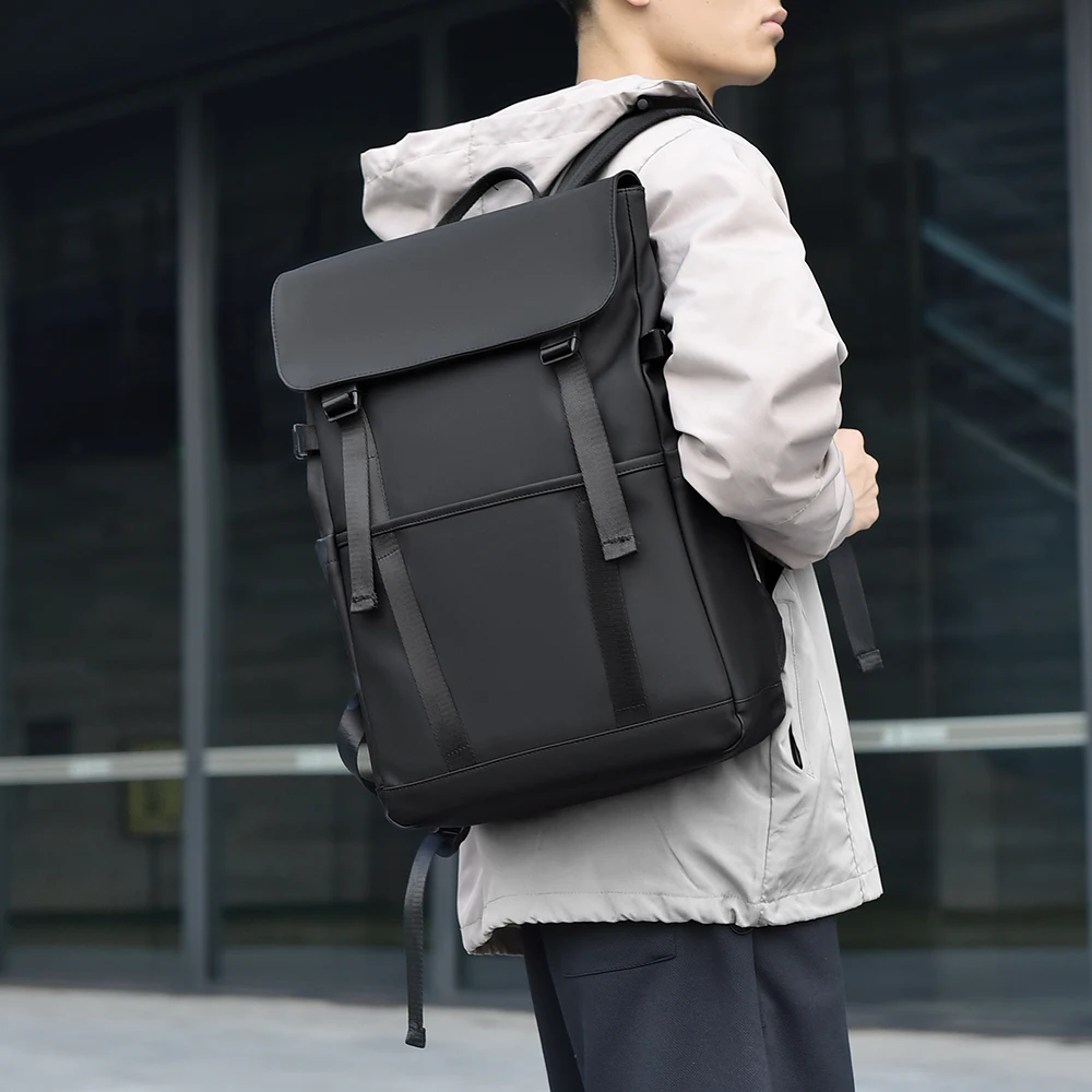 Trendy Men's Waterproof Flap-over Laptop Backpack with Double Buckles for Campus and Business Trips