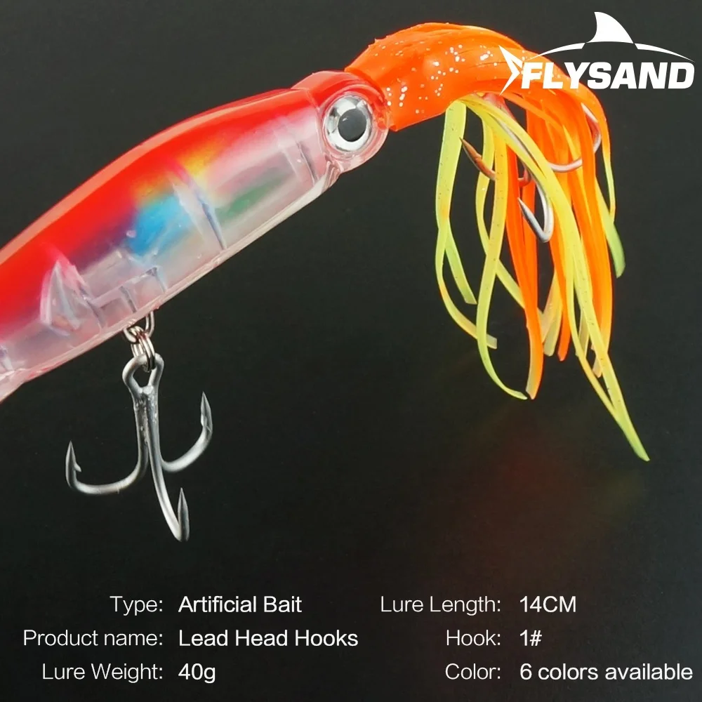 FLYSAND Large Lifelike Octopus Fishing Lure With 2 Treble Hook Luminous Squid Jigs Artificial Simulation Squid Hard Fishing Lure