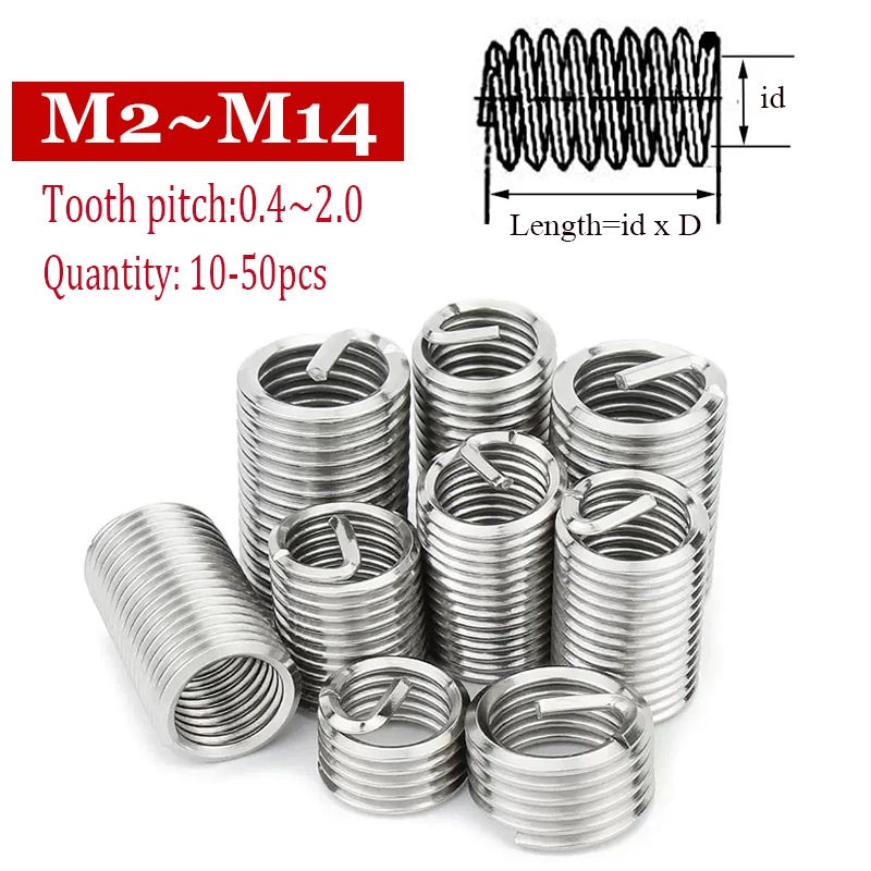 

304 Stainless Steel Screw Tooth Thread Repair Sleeve Wire Protective Coiled Helical Sleeve M2 M3 M4 M5 M6 M8 M14 Thread Insert