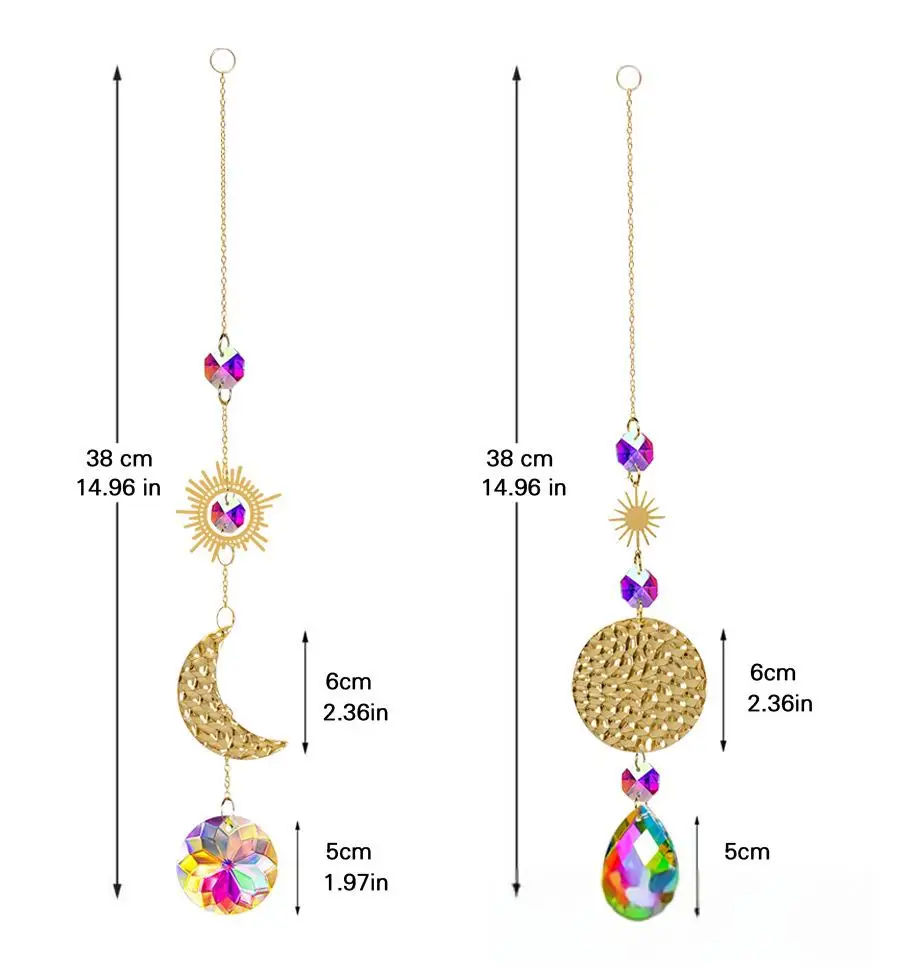 2 PCS Sun Moon Crystals suncatchers for Windows Sun Catchers Indoor Windows Rainbow Maker Car Mom Grandma Kids Garden Gifts
