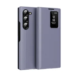 Premium Smooth - Touch Leather Business Case with Smart LED Display & Shockproof Back Cover for Galaxy Z Fold4 (Puprle)