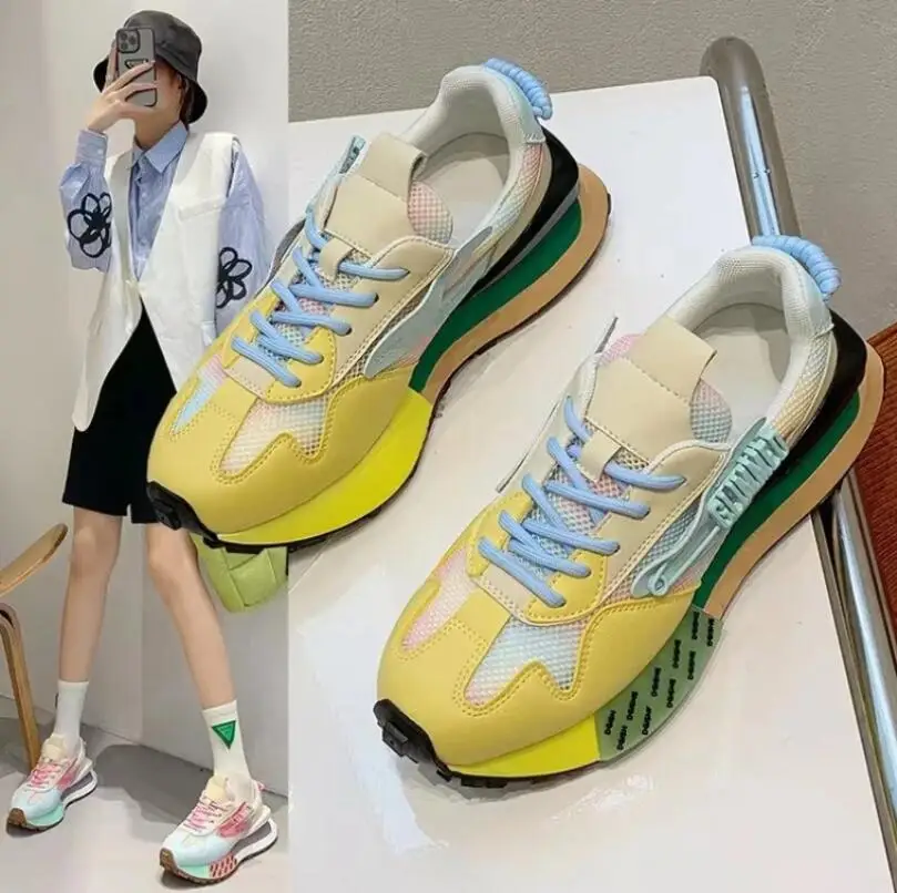2023Shoes for Women Breathable Women's Sneakers Color Blocking Thick Sole Vulcanized Shoes Pink Fashion Casual Brand Shoes 3