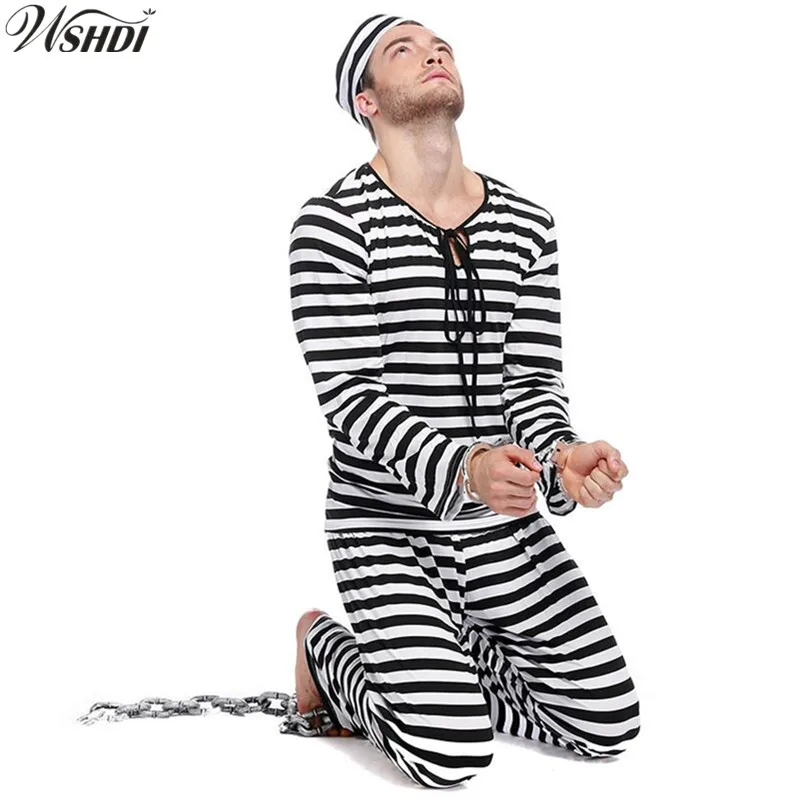 Adult Men Prison Costume Halloween Carnival Cosplay Performance Fancy