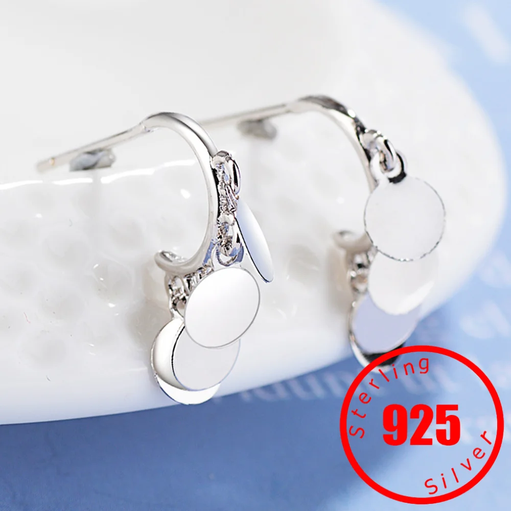 Stamp 925 Sterling Silver Small Disc Earrings for Women Bohemia