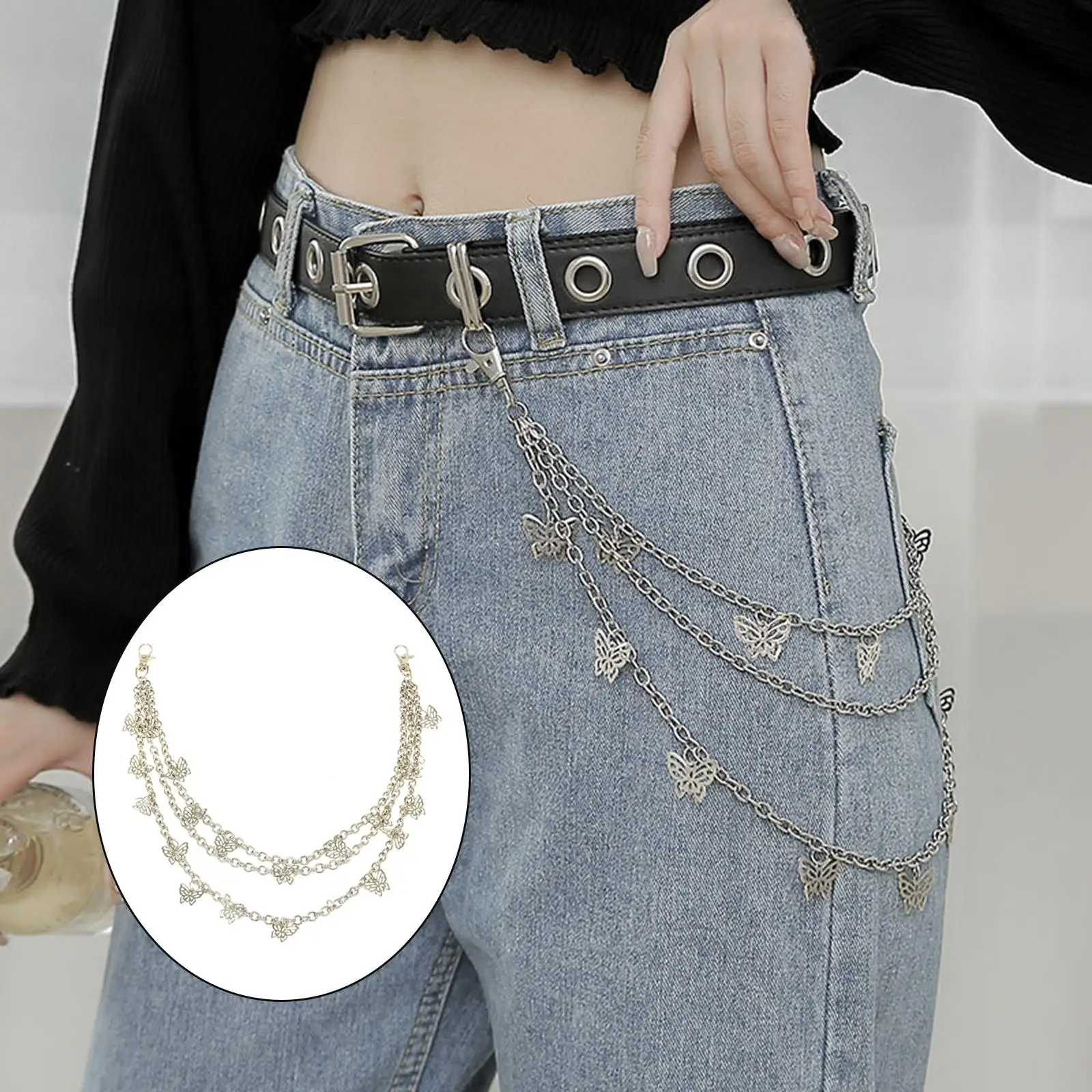 6 Pieces Pants Chain Jeans Chain Mushroom Pant Chain Belt Chain  Multilayered Butterfly Pendant Chain Goth Accessories Hip Hop Punk Chains  for Pant