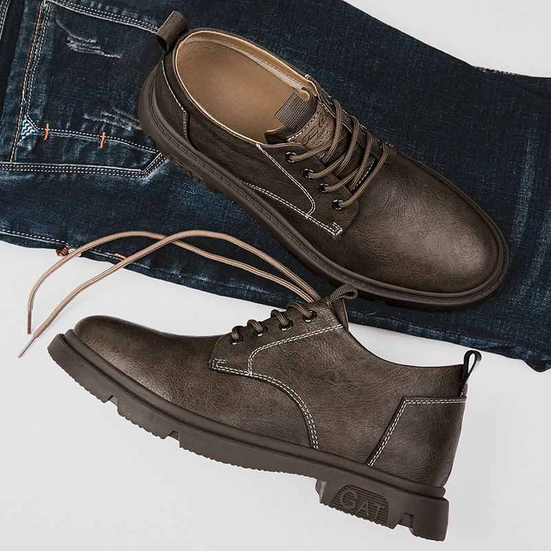 Men Business Cow Leather Shoes Men's Casual Breathable Work Boots Height Increase 7CM Shoes Comfortable Inside Elevator