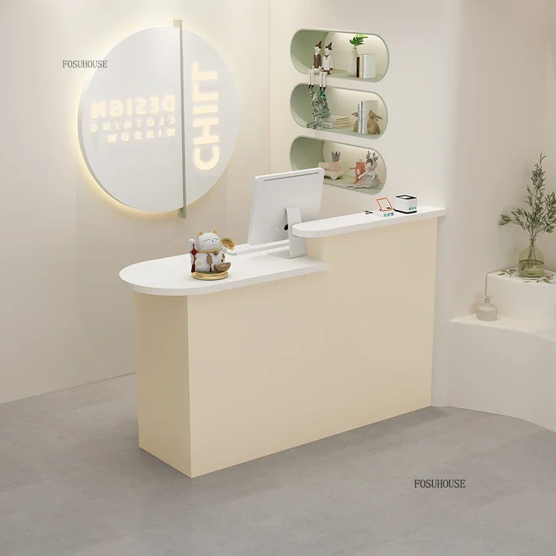Modern Wooden Reception Desks Creative Clothing Store Cashier Counter Curved Bar Tables Office Reception Desk Office Furniture
