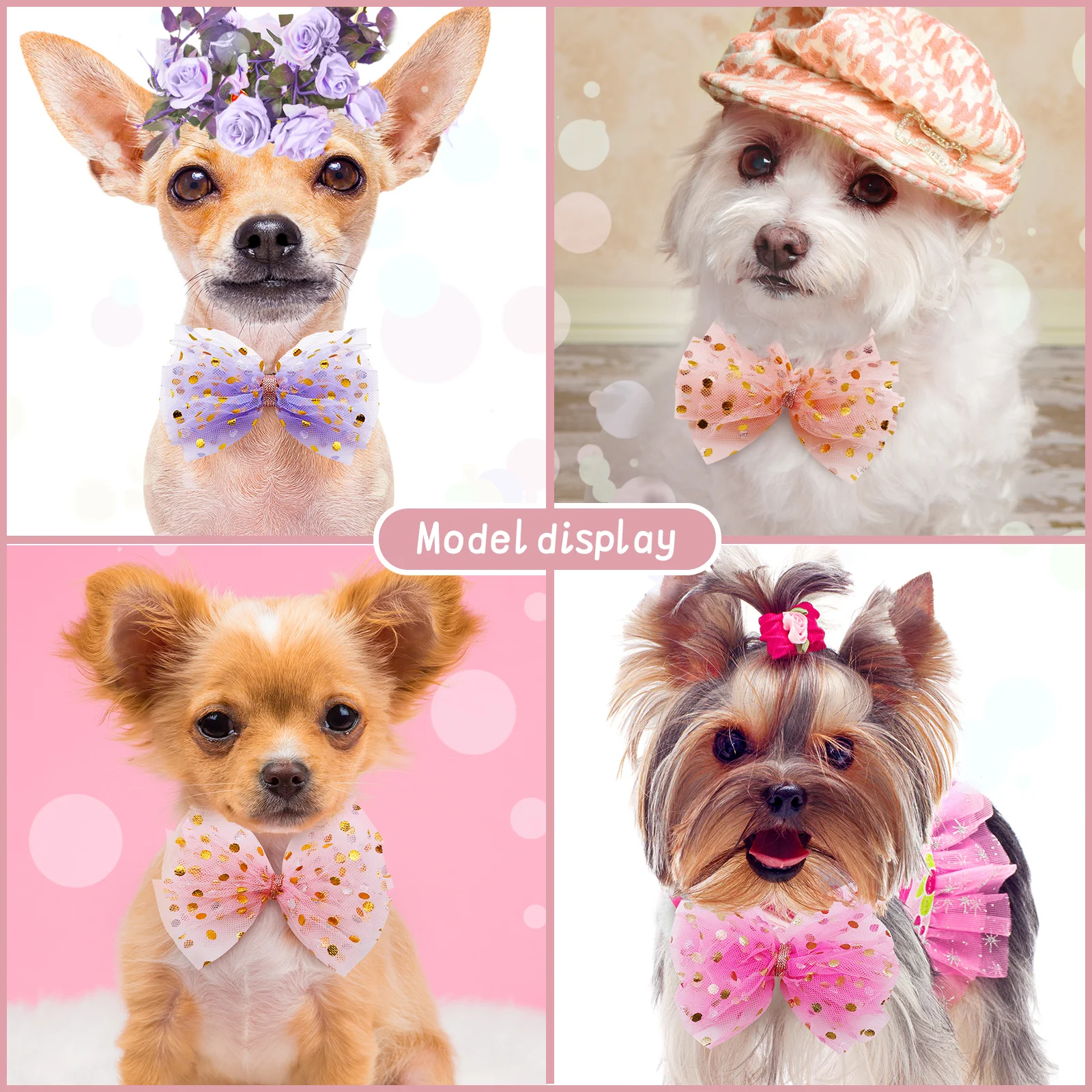 10PCS Pets Dogs Cats Lace Bowties Solid Adjustable Pet Collar Bling Neckties Bulk Puppy Dog Bow Ties Chihuahua Dog Accessories 2