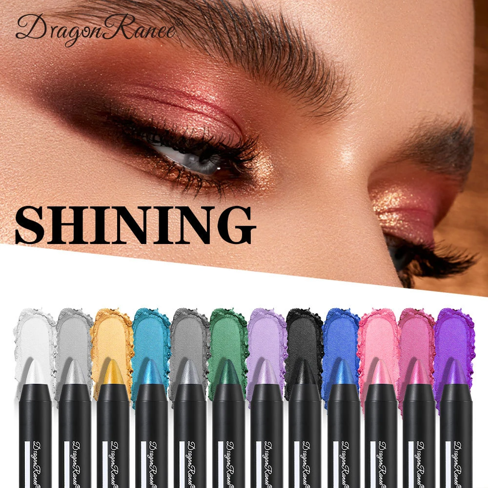 Smoky Dark Green Eyeshadow Pencil Stick Waterproof Pearlescent 12 Colors Metallic Glitter Eye Shadow Highlighter Pen Makeup Tool 3