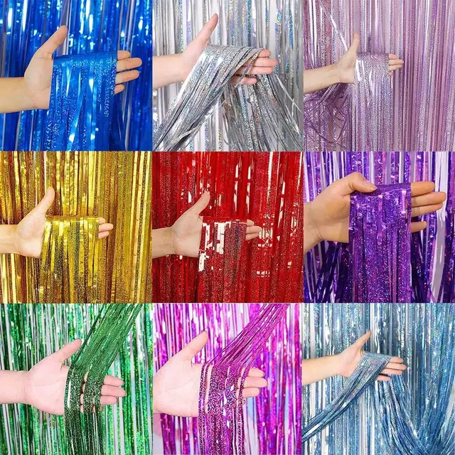 Shimmering Metallic Tinsel Foil Fringe Curtain For Party Decor 1