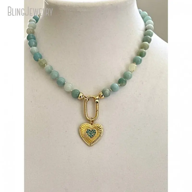 ite Bead Choker Heart Pendant Natural Stone Carabiner Screw Clasp Lock Necklace Women Love Talisman Halloween Gift Jewelry