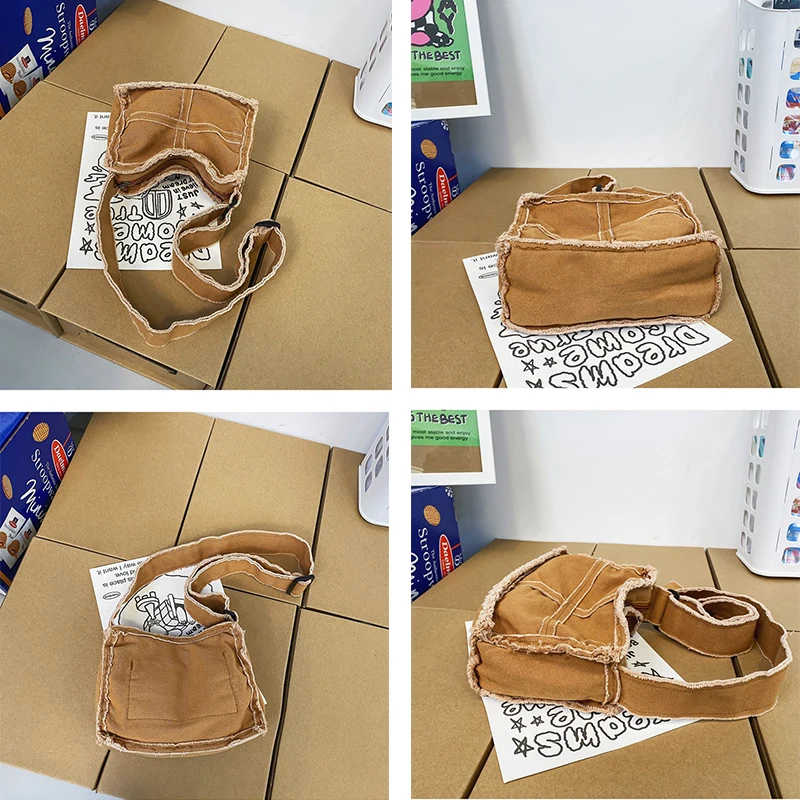 Vintage Japanese Style Women's Canvas Bag Mini Shoulder Bag Retro Workwear Style Crossbody Bag Unisex Zipper Shopping Bag