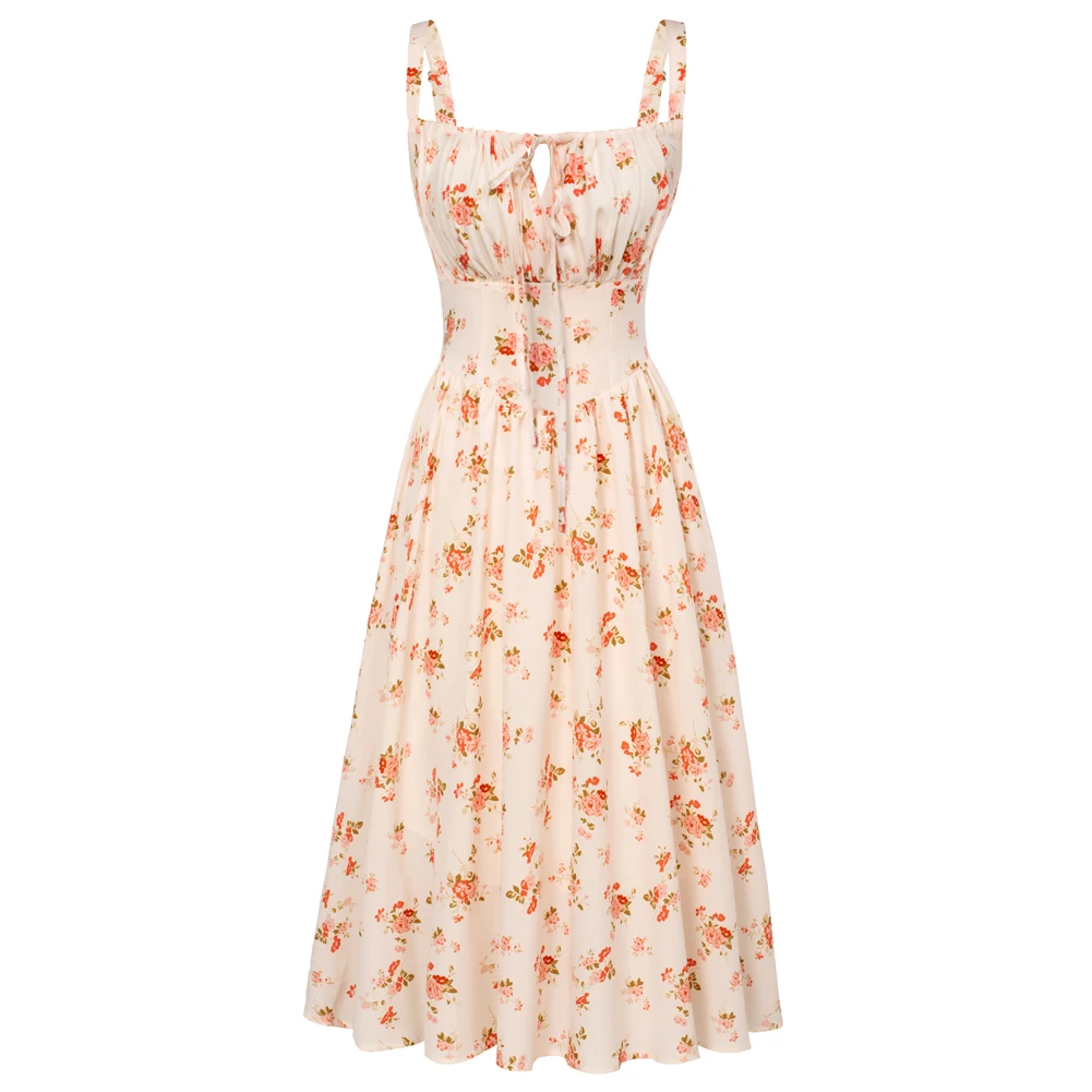 

SD Women Renaissance Square Neck Dress Smocked Back Bodice A-Line Temperament Vintage Fashion Midi Dress Y2k Lolita Stylish