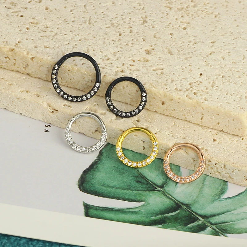 16G Septum Clicker Ring Stainless Steel Brass Cartilage Helix Tragus Hoop Daith Earrings Nose Rings Hoop Hinged Segment Clicker