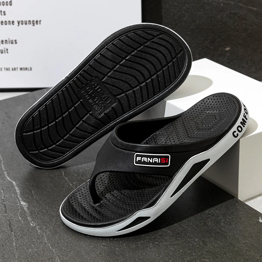 Fashion Men's Slippers Summer Outdoor Flip Flops Non-slip Indoor Bathroom Couple Leisure Beach Shoes Sandals — view 6