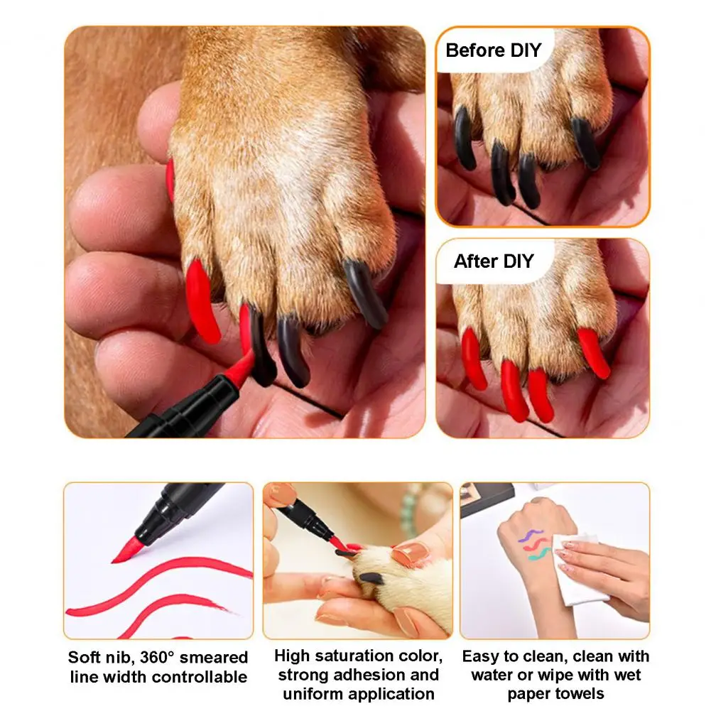 12 Bright Colors Pet Nail Art Pen Pet Paw Nail Art Kit 12-color Quick Dry Pen Set for Puppy Cat Soft for Small