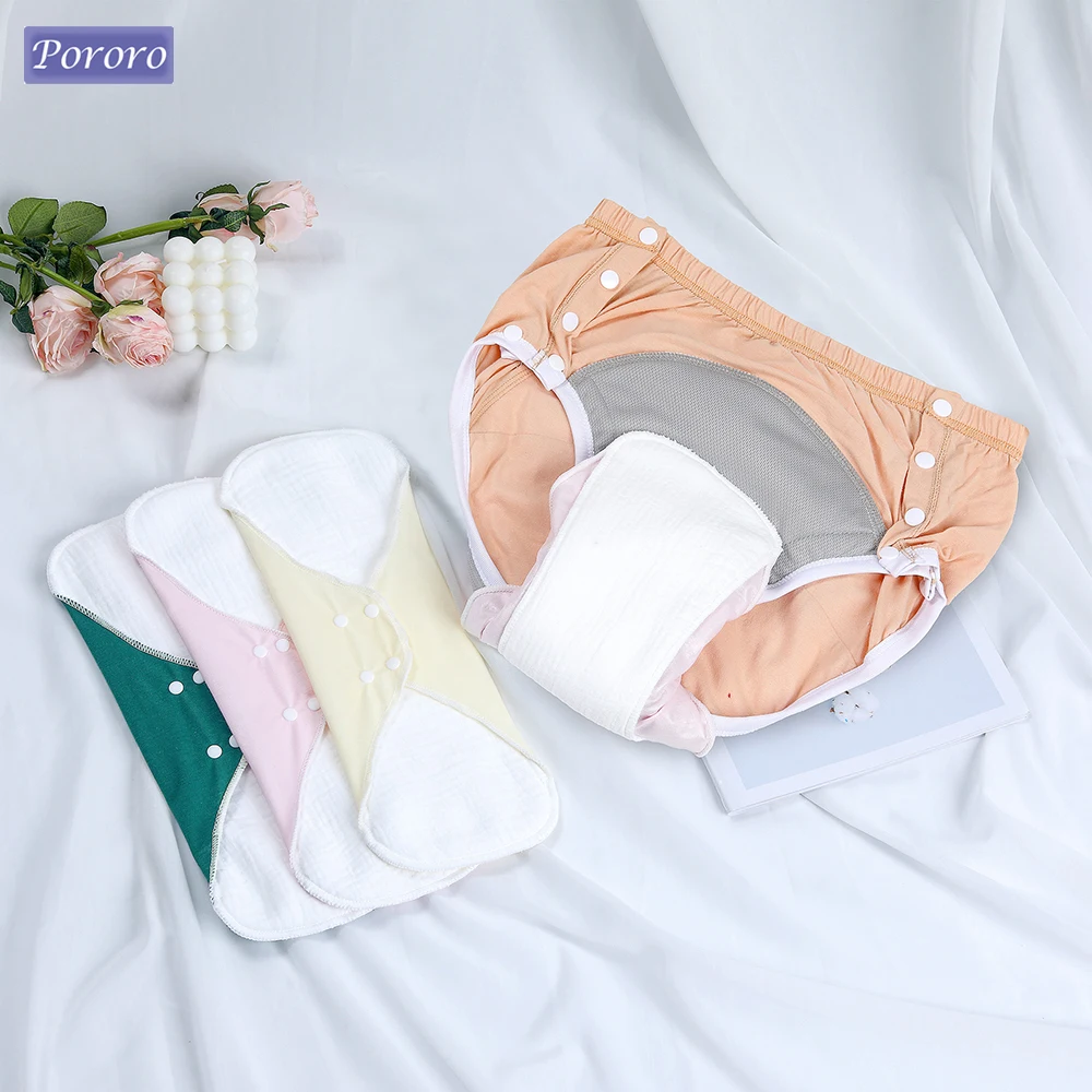3pcs Reusable Menstrual Pads Cotton Yarn Incontinence Panty Liners Period Pads Large Size Washable Sanitary
