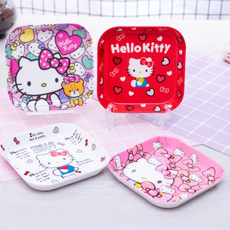 

Kawaii Sanrio, Hello Kitty My Melody Фруктовая тарелка Милая мультяшная аниме Студенческая десертная тарелка Семейные кухонные тарелки игрушки подарки для девочек