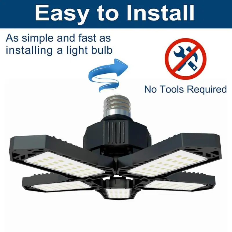 Garage Light Deformable LED Garage Ceiling Light Adjustable 5 Panels Led Lamp E27/E26 LED Lights for Garage,Workshop