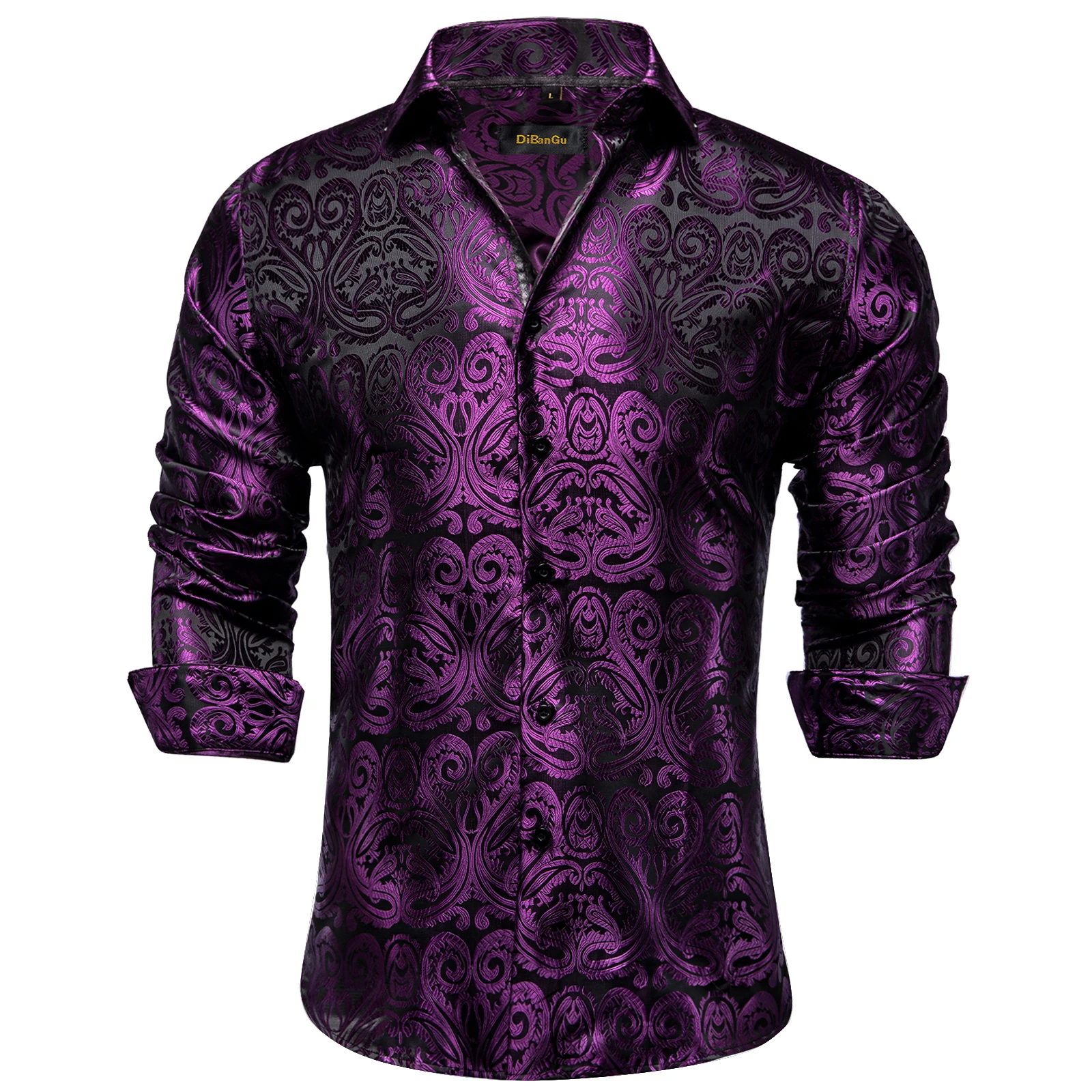 Camicia Uomo In Raso Di Lusso Con Ricami Dorati – Maniche Lunghe – Seta Lucida Per Matrimoni E Feste - 3