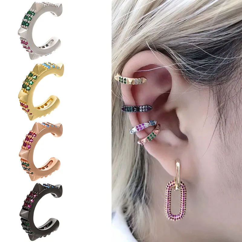 Ear Clip Earrings Non Pierced Earing Star Heart Rivet Rainbow CZ