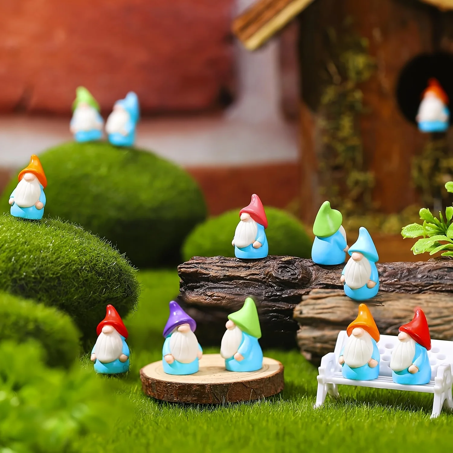 10pcs Mini Resin Gnomes Statues Ornaments Random Color Cute Fairy Miniature Gnome Figurines For Miniature Garden