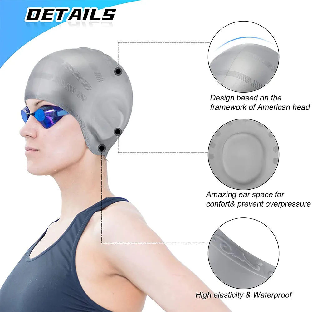 Swimming Cap Ear Protection Cap Solid Color Silicone Waterproof Detachable Durable Large High Elastic Long Hair Swimming Cap 2