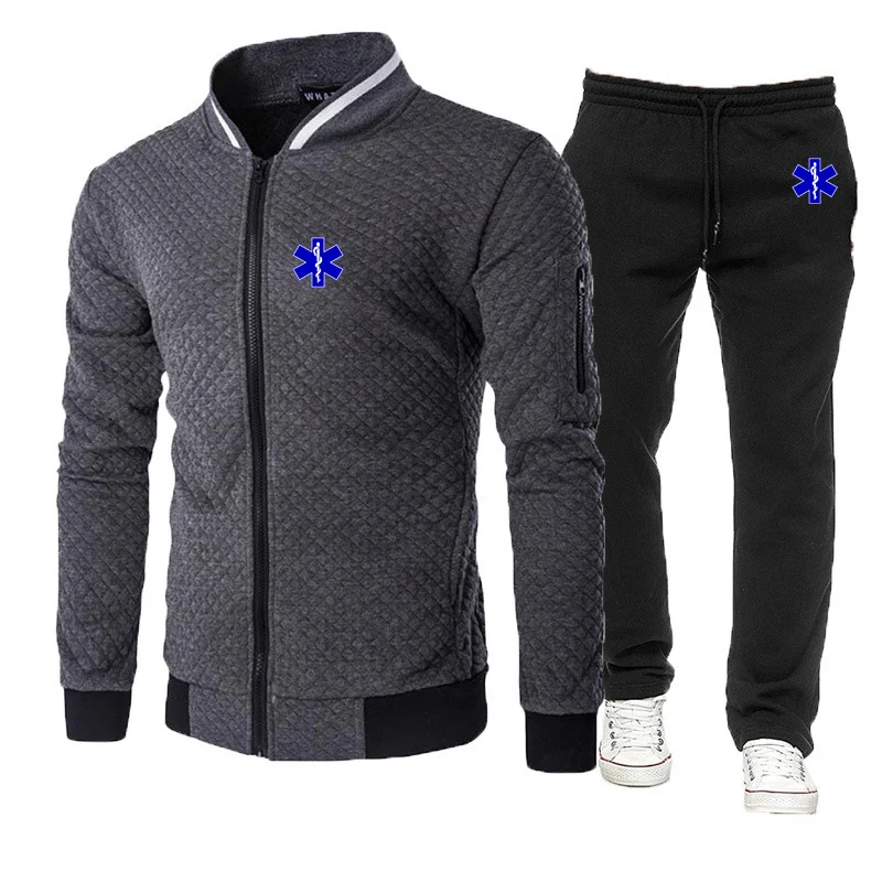 EMT Emergency Ambulance 2023 Men's new casual sportswear hoodie and trousers 2-piece zipper sweatshirt sportswear suit