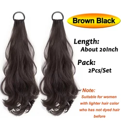 Vitality Long Wavy Synthetic Ponytail Hairpiece with High Elasticity Rubber Band - 20inches (Brown Black 2PCS)