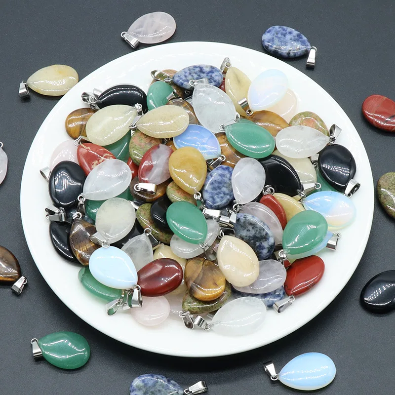 

Natural Crystal Stone Water Drop Aventurine Rose Quartz Tiger's Eye Opal Agate Pendants Diy Necklace Jewelry Making