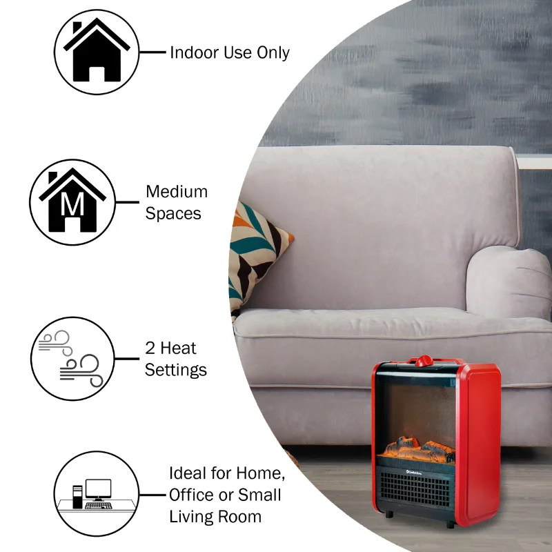 Comfort Zone 1200W Ceramic Portable Electric Fireplace Heater, Matte Red -  AliExpress