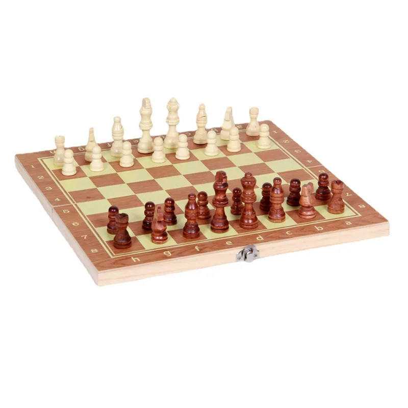 

3 in 1 Chess Checkers Backgammon Set, Wooden Classic Chess Pieces Board Game for Family Friends Adults Folding Chess