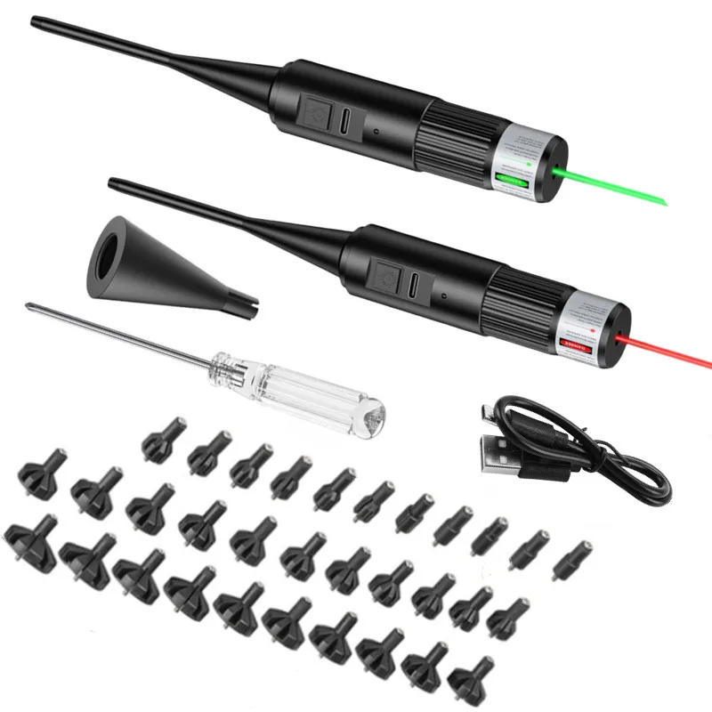 Red Laser Bore Sighter Collimator .17 .22 To 12GA Caliber Sight With 32 Adapters