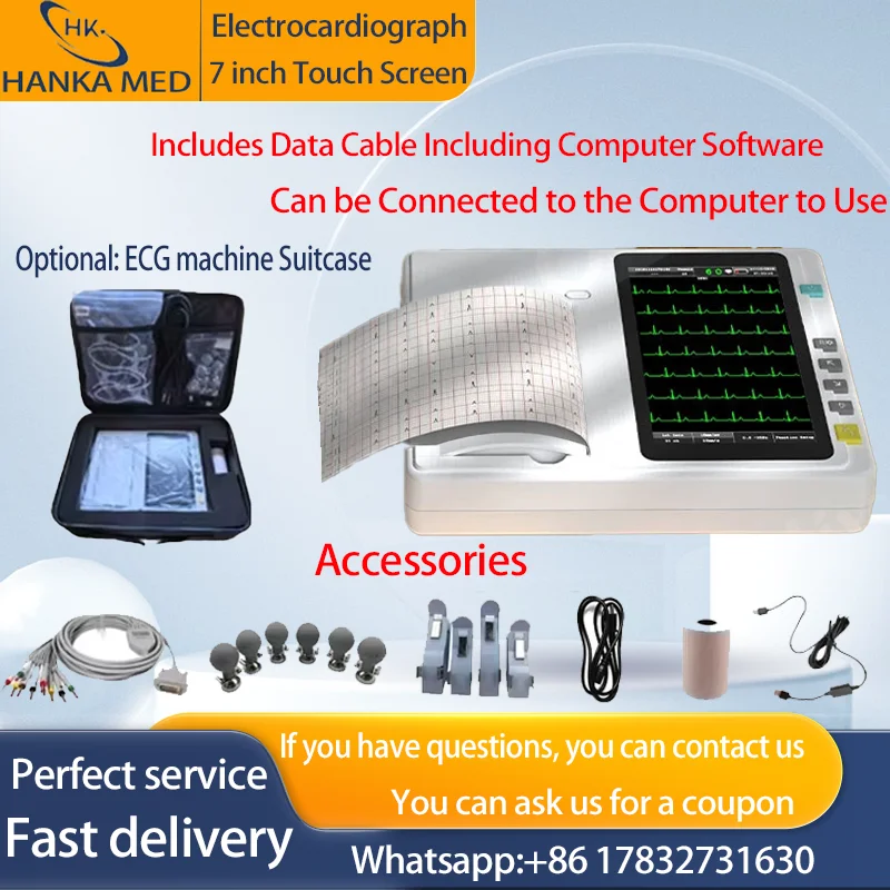 7 inch touch screen Human/Vet Use ECG301 /ECG601 Digital 3/6 Channel 12 Leads ECG/EKG Machine Electrocardiograph With software