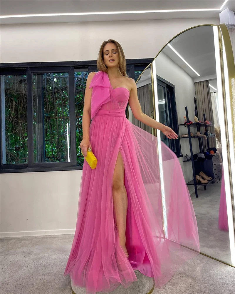 Vestidos Elegantes Para Mujer Formal Evening Dresses One Shoulder Side  Split Puff Tulle Long Party Dress A Line Prom Dr Color Yellow US Size 4