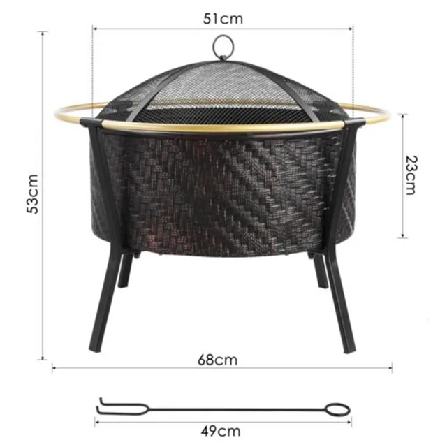 Tűz Tál Kerti Vas Pit Kosár Kültéri Szikra Őrrel És Tűzpálcával A Kerthez Teraszhoz - Image 4