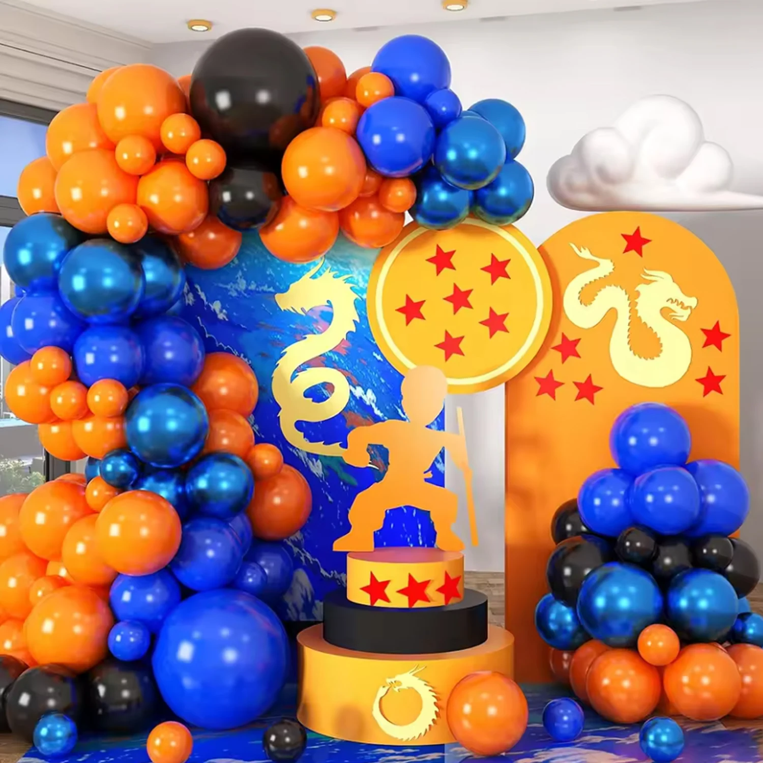 72-teiliges Orange, Blau, Ballonbogen-Set, Geburtstagsfeier, Hochzeit, Junggesellenparty, Halloween, kommt im Alter von Zeremonie, Partydekoration