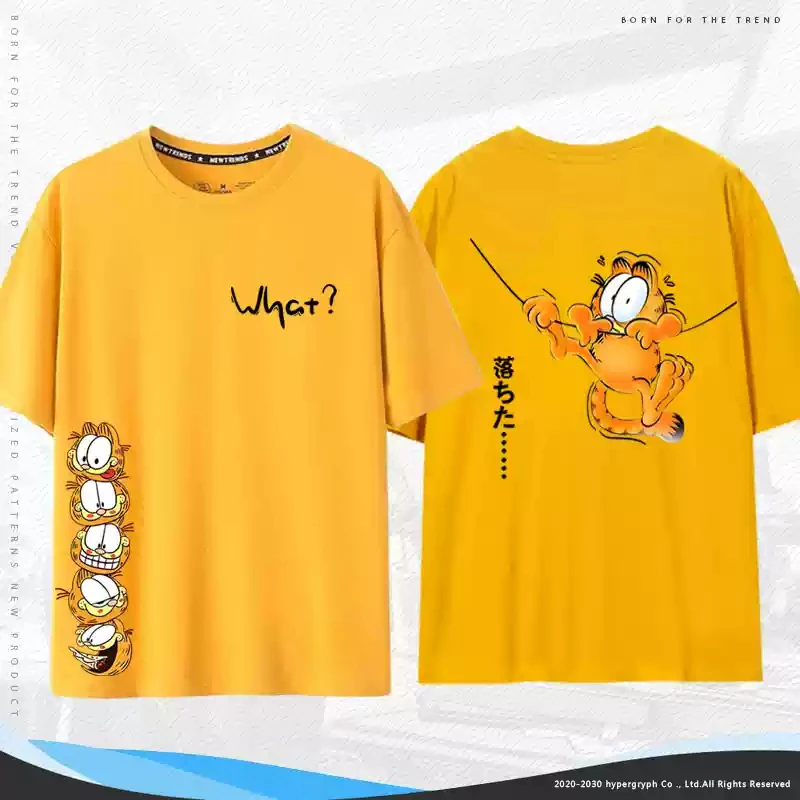 Garfield children's 3-14 years old 100% cotton T-shirt summer cartoon parent-child casual fashion round neck T-shirt 3