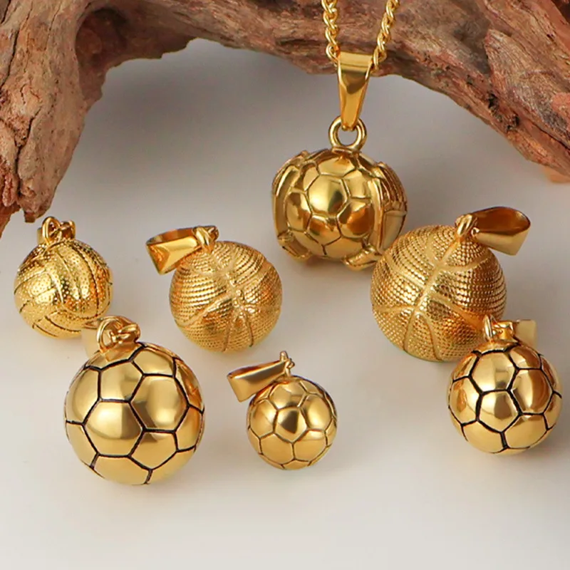 RHYSONG 316L Stainless Steel 18K Gold Plated Football Basketball Sports Pendant Charm for Women Hamdmade Diy Necklace Jewelry 2