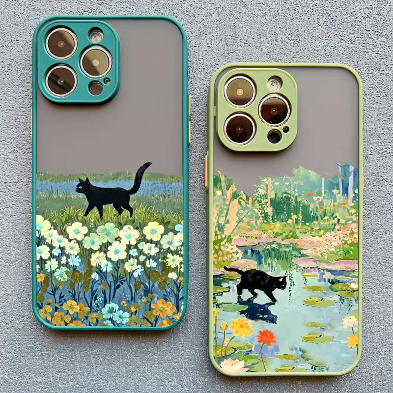 Black Cat Cartoon Shockproof Landscape Phone Case - Stylish Back Cover