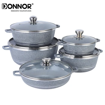 DONNOR 10-piece Stockpot Set with Glass Lid, Non-stick Cookware Set, PFOA PFOS Free, Fully Stovetop, Oven and Dishwasher Safe