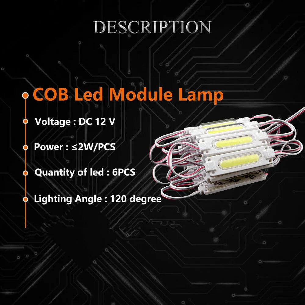 Módulo LED COB de inyección con lente, canal de señal impermeable para retroiluminación LED, carta, DC12V, 2W, IP68, 10 unidades por lote
