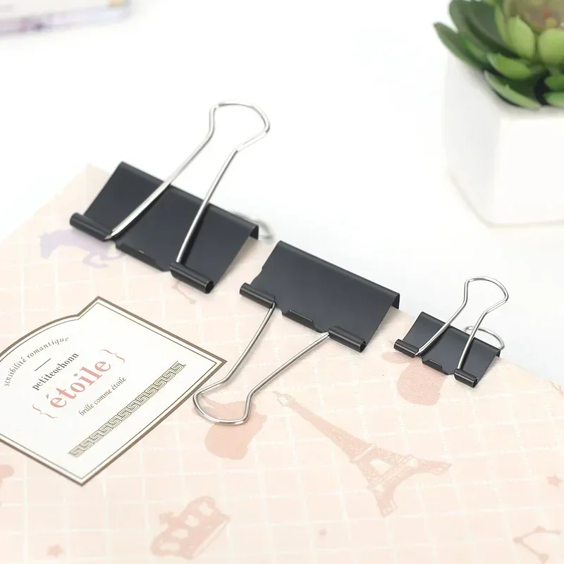 Binder Clips Paper Clips Metal Clamp Clips 10PCS Metal Paper Clip Foldback Metal Binder Clips Black Grip Clamps Paper Document Office School Stationery 19-51mm
