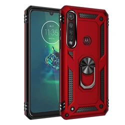 Hybrid Dual Layer Protective Phone Case Cover for MOTO One Action (Rojo)