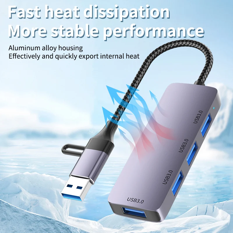 USB 3.0 허브 고속 USBC 도킹 스테이션 확장기, USB 어댑터 분배기, 안드로이드 노트북 맥북 프로 액세서리, 2in 1, 5Gbps