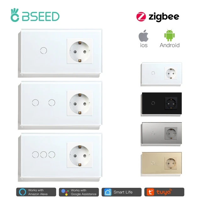 BSEED Normal enchufe USB con Smart ZigBee Interruptor de Luz 1 Gang 1  Vía,Compatible con