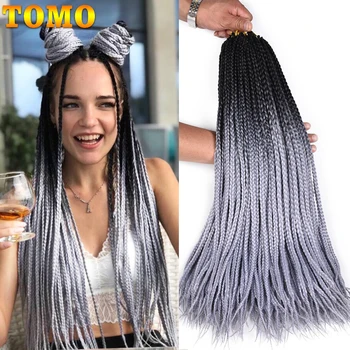 TOMO Box Braids Crochet Hair Extensions 24" Ombre Crochet Braids 22Roots Synthetic Colored Braiding Hair Extensions Pink Green 1