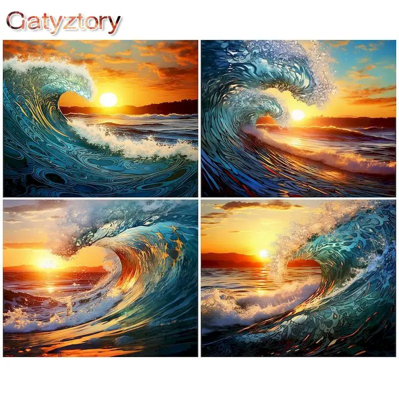 

GATYZTORY Frame Diy Painting By Numbers Kits For Adults Famous Picture Waves Landscape Paint By Number Coloring Acrylic Paint