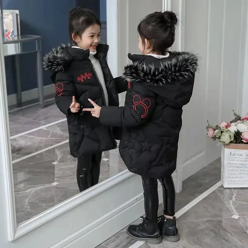 Girls Winter Jacket - Heavyweight Long Style Coat With Detachable Velvet Hood